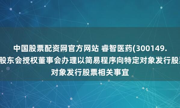 中国股票配资网官方网站 睿智医药(300149.SZ)：提请股东会授权董事会办理以简易程序向特定对象发行股票相关事宜
